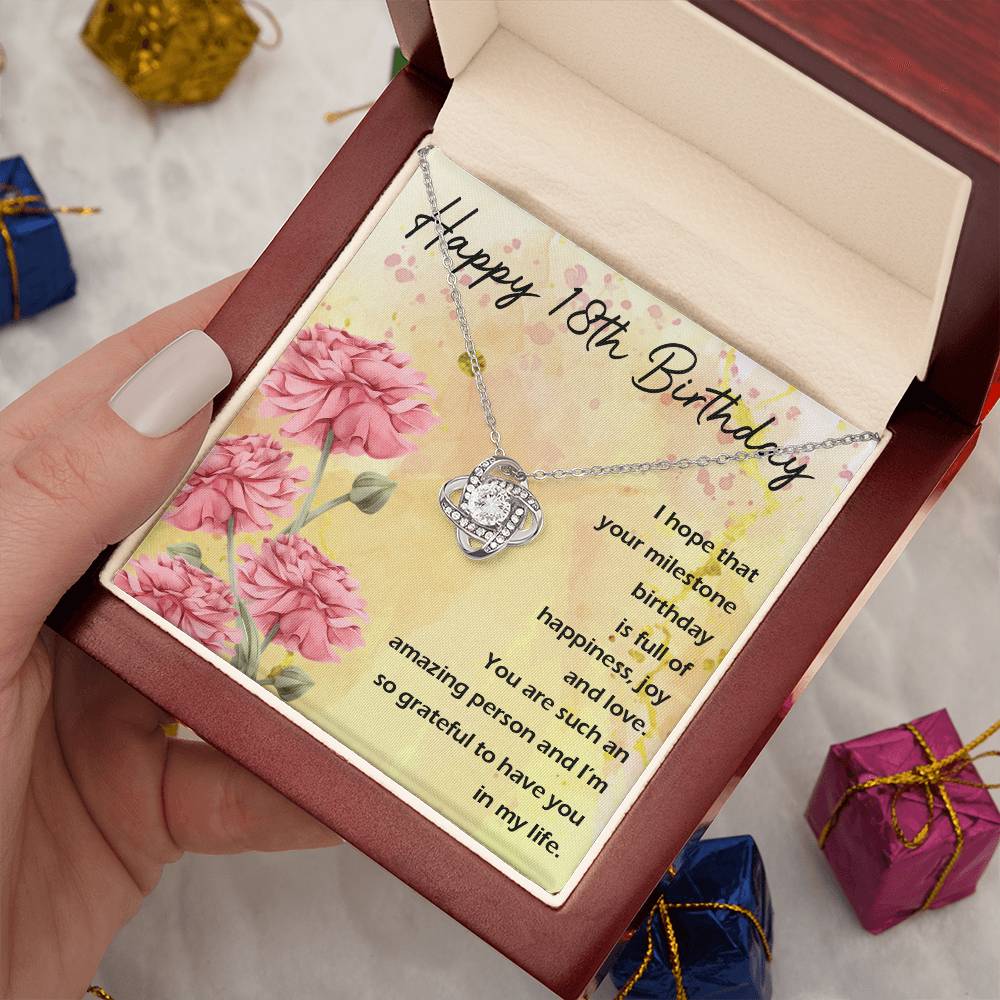 Happy 18th Birthday Milestone Love Knot Necklace