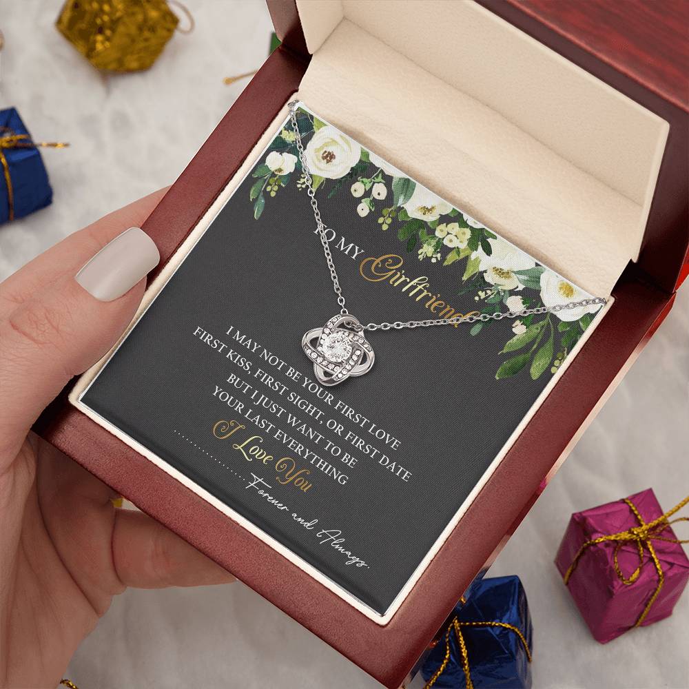 To My Girlfriend I Love You Love Knot Necklace Valentine Message Card Gift