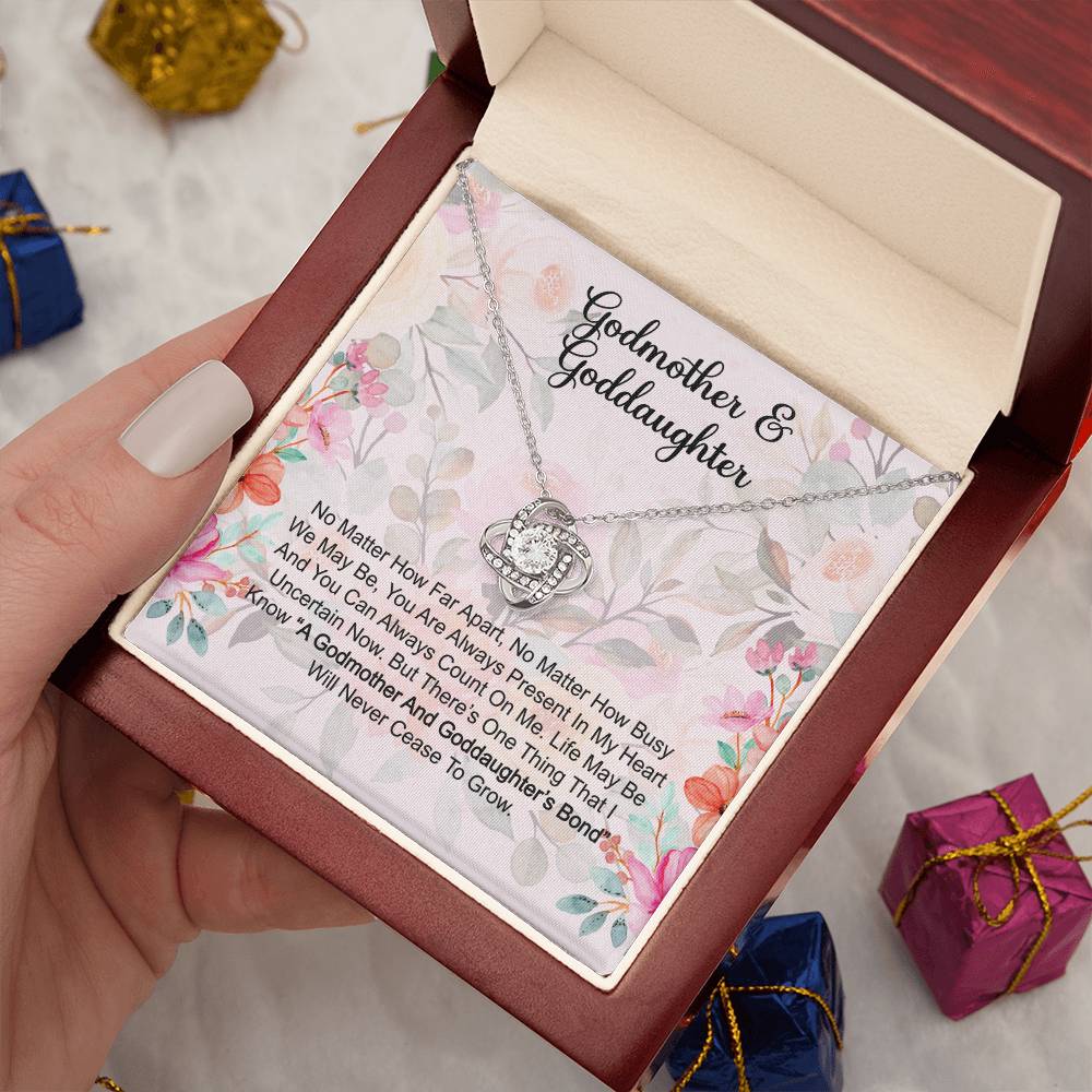 Godmother & Goddaughter Gift Love Knot Necklace: Baptism, Confirmation, Graduation, Holiday, Birthday Gift