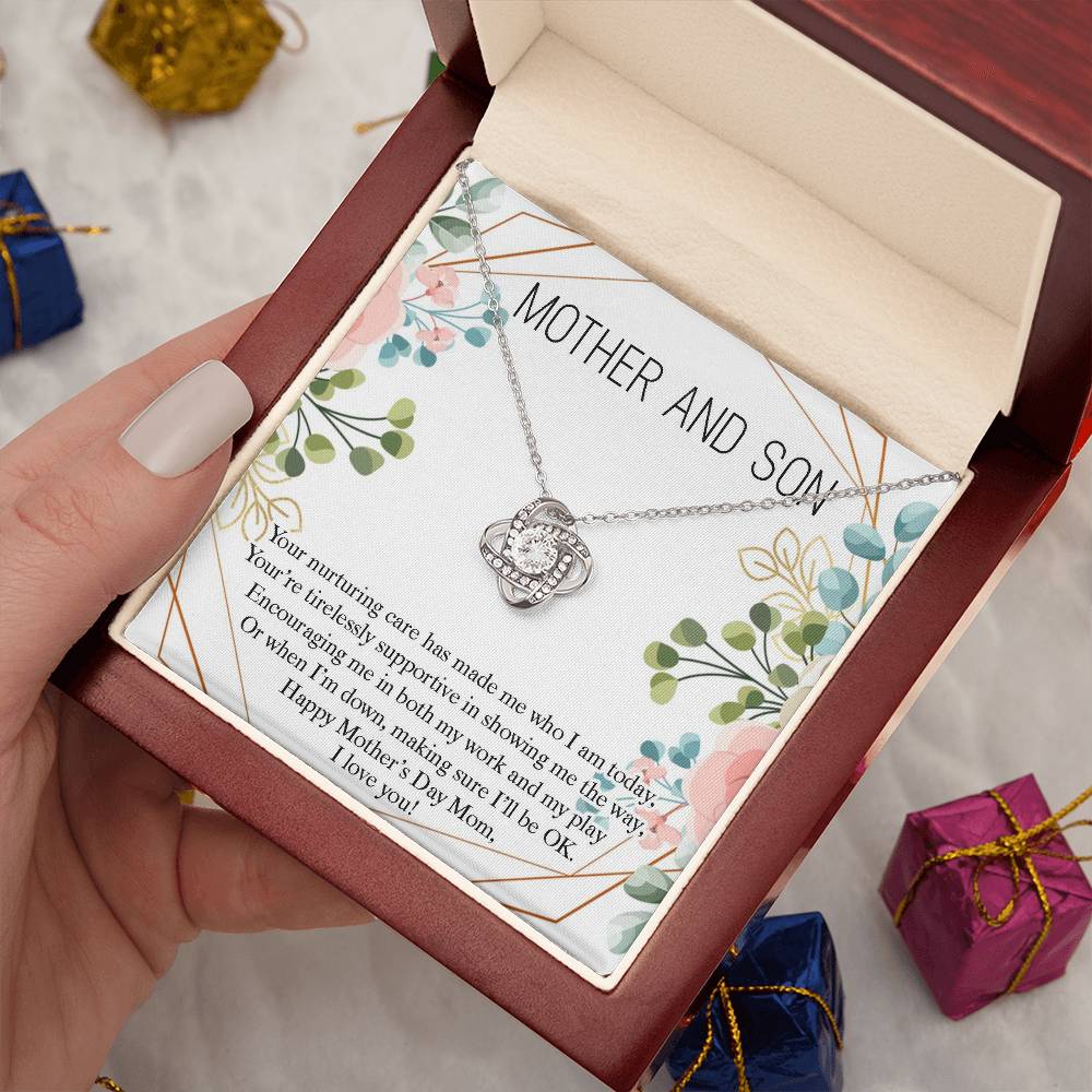 Mother and Son Necklace Gift, Happy Mother's Day Mom Gift From Son, Cute Gift for Mom, Mother Love Knot Necklace, Mother's Day Jewelry