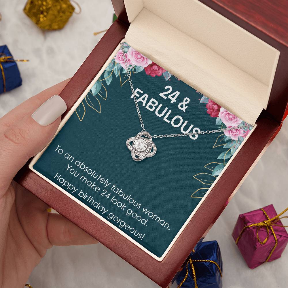 24th Birthday Gift for Womens, Turning 24 & Fabulous Necklace Gift, 24 Years Old Gift for Wife Best Friends, Love Knot Necklace
