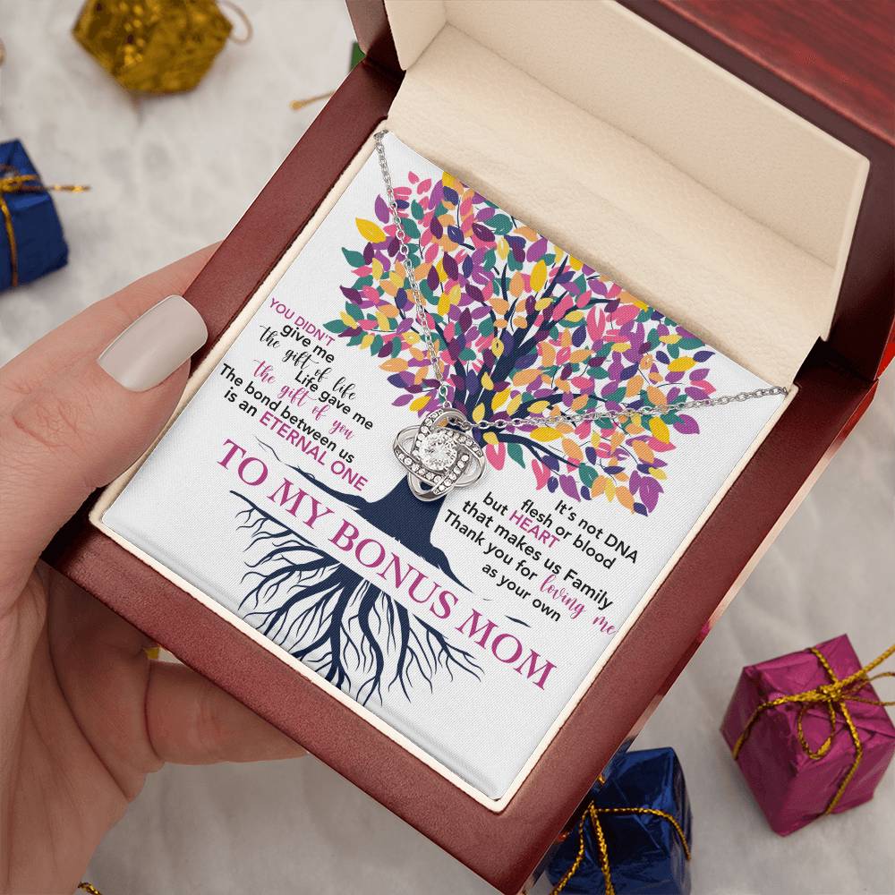 Gift for Bonus Mom Thanks for Loving Me as Your Own - Silver Necklace Message Card