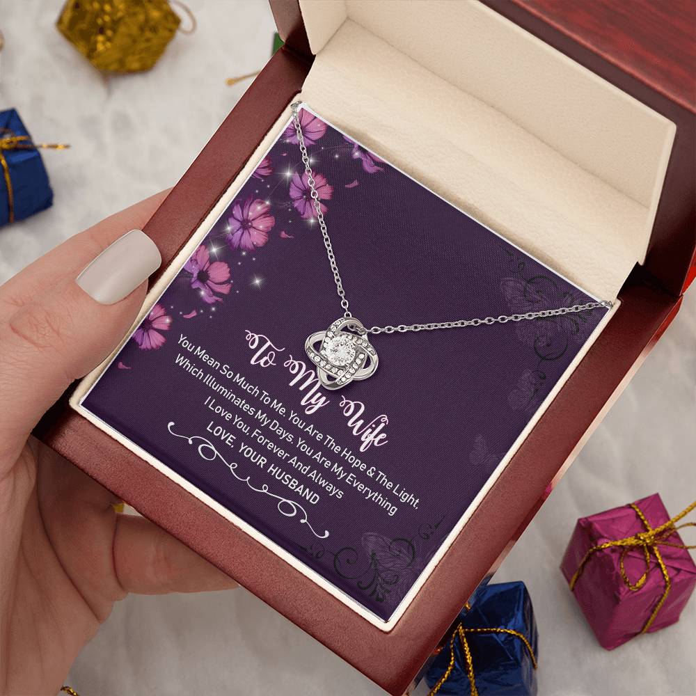 To My Wife Violet Love Knot Necklace Mother's Day Message Card