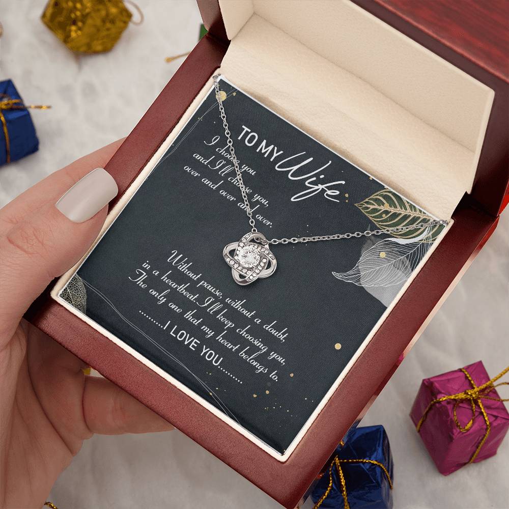 To My Wife My Heart Belong to You Love Knot Necklace Message Card From Husband