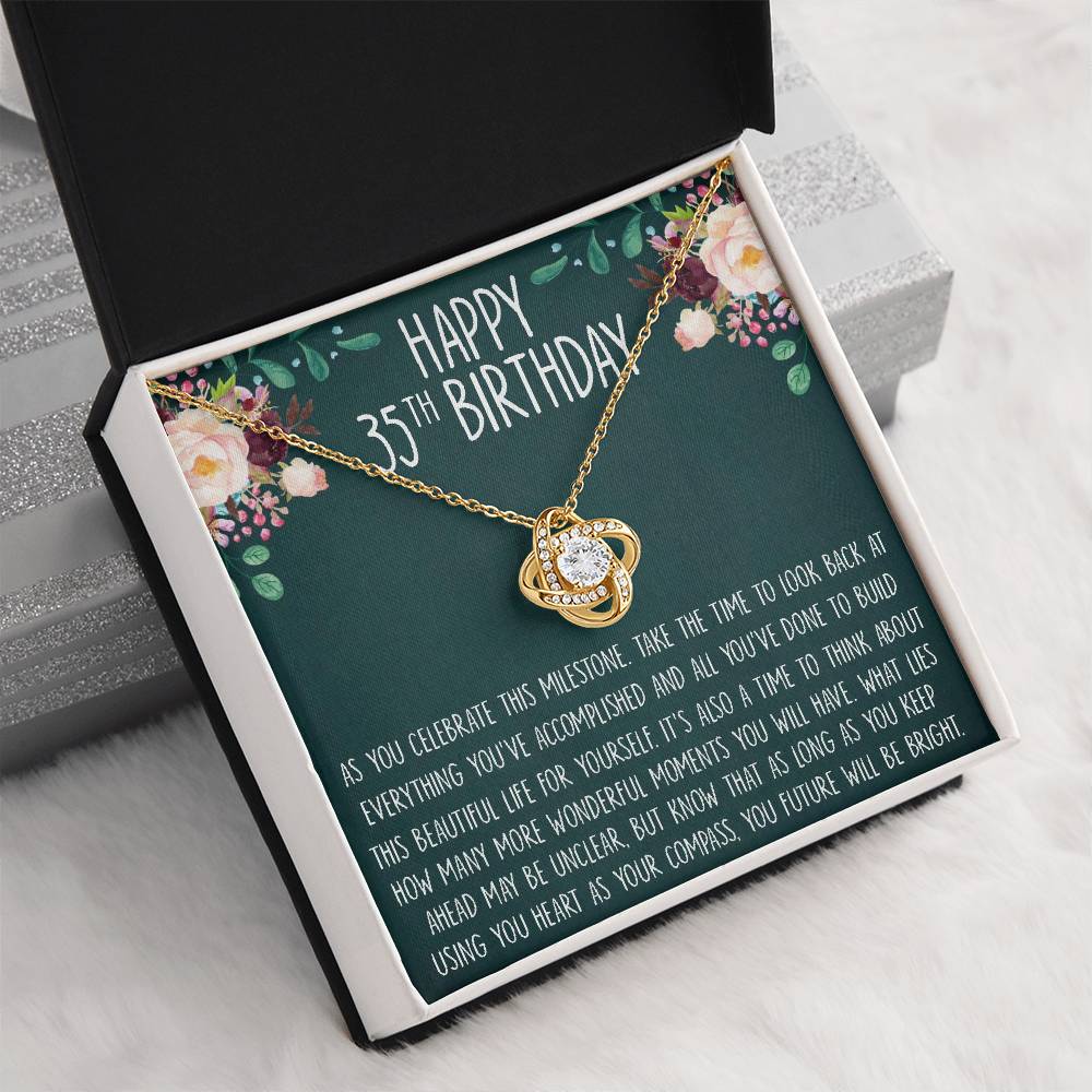 35th Birthday Gift Necklace, Cute Birthday Gift, Jewelry Gift for Her, 35 Years Old Gift, Love Knot Necklace, Custom Gift Card