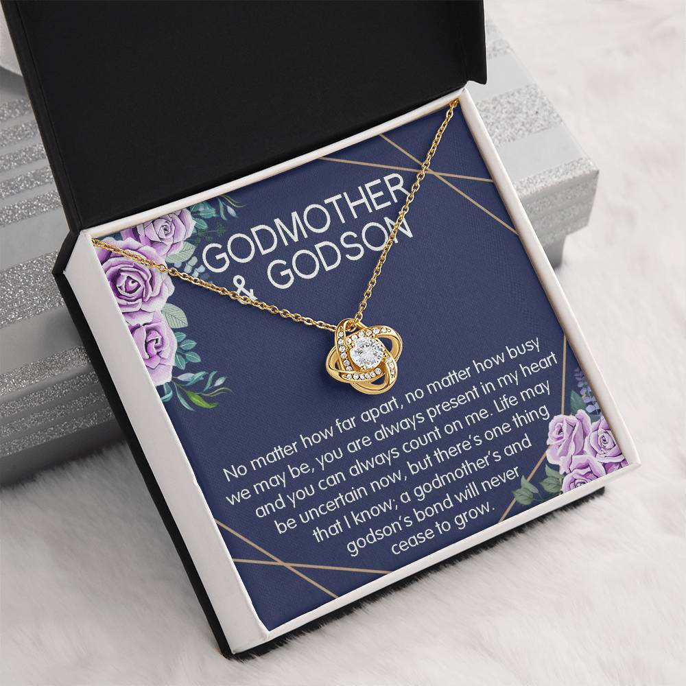 Godmother & Godson Gift Necklace, Baptism, Confirmation, Graduation, Holiday, Birthday Gift, Love Knot Necklace Gift for Godmother