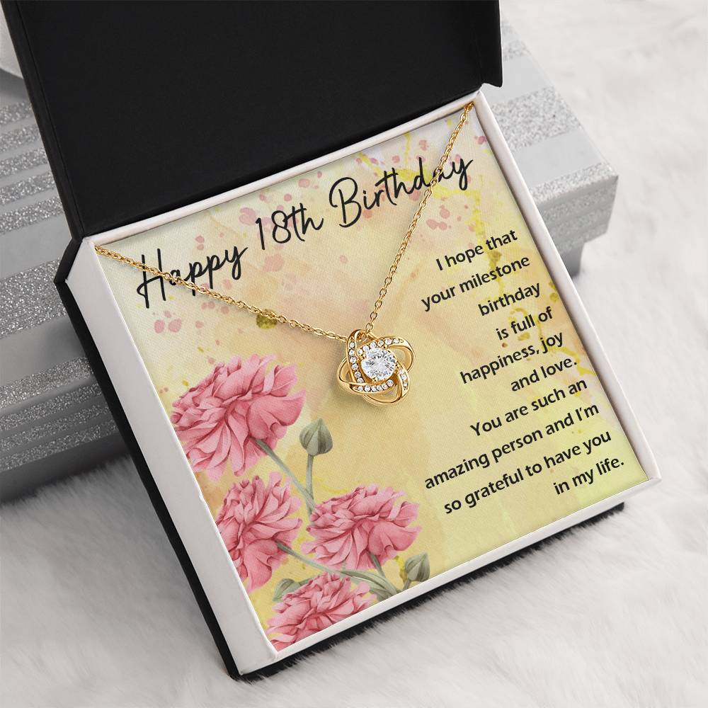 Happy 18th Birthday Milestone Love Knot Necklace