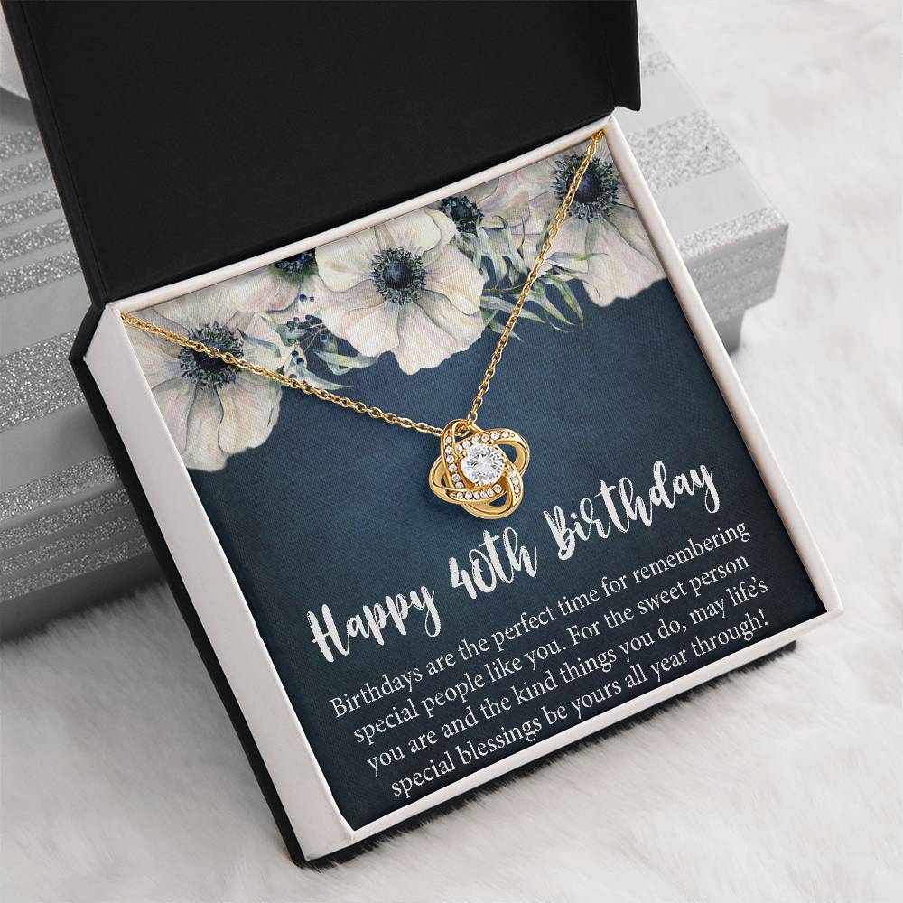 Happy 40th Birthday Gift Necklace, Jewelry Gift for Her, 40th Birthday Gifts for Womens Girls, 40 Years Old Love Knot Necklace