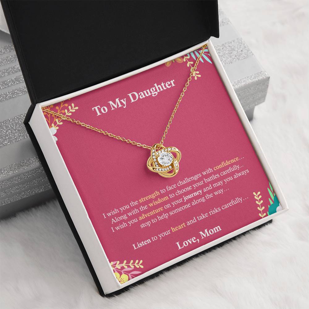 To My Daughter, Gift for Daughter, I Love My Daughter, Gift From Mom for Daughter Love Knot Necklace, Sweet Message, Inspirational Message, Mom's Love.