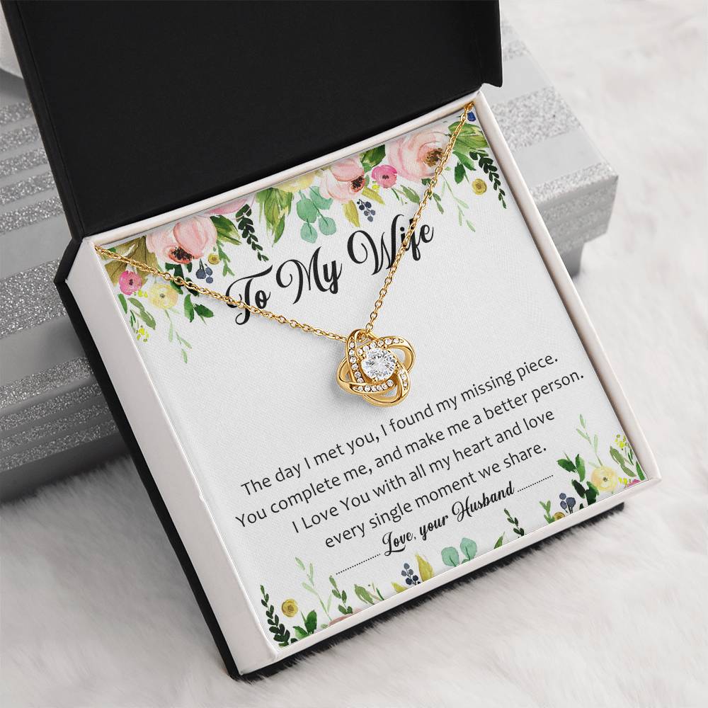 To My Wife You're My Missing Piece Love Knot Necklace Mother's Day Message Card