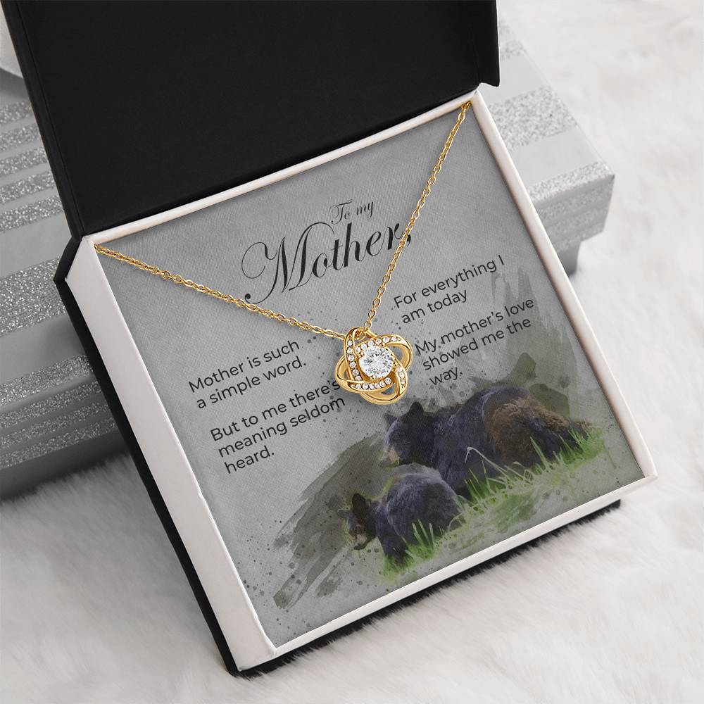 Love Knot Mother's Day Necklace With Bear and Cub Message Card