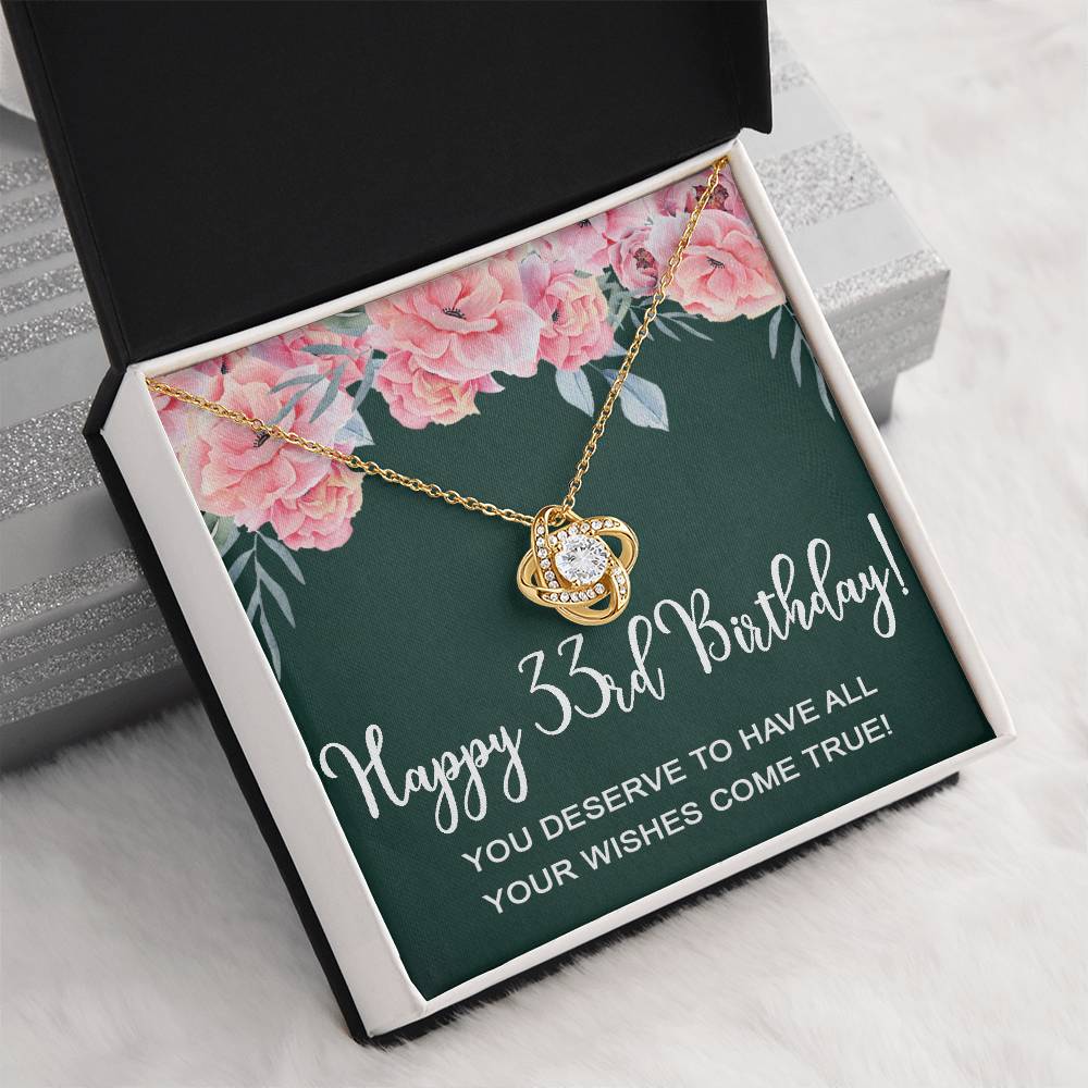 Happy 33rd Birthday Gifts for Women Necklace for Her, 33 Years Old Jewelry Gift for Wife, Friend Gift Love Knot Necklace Xu1162lk16