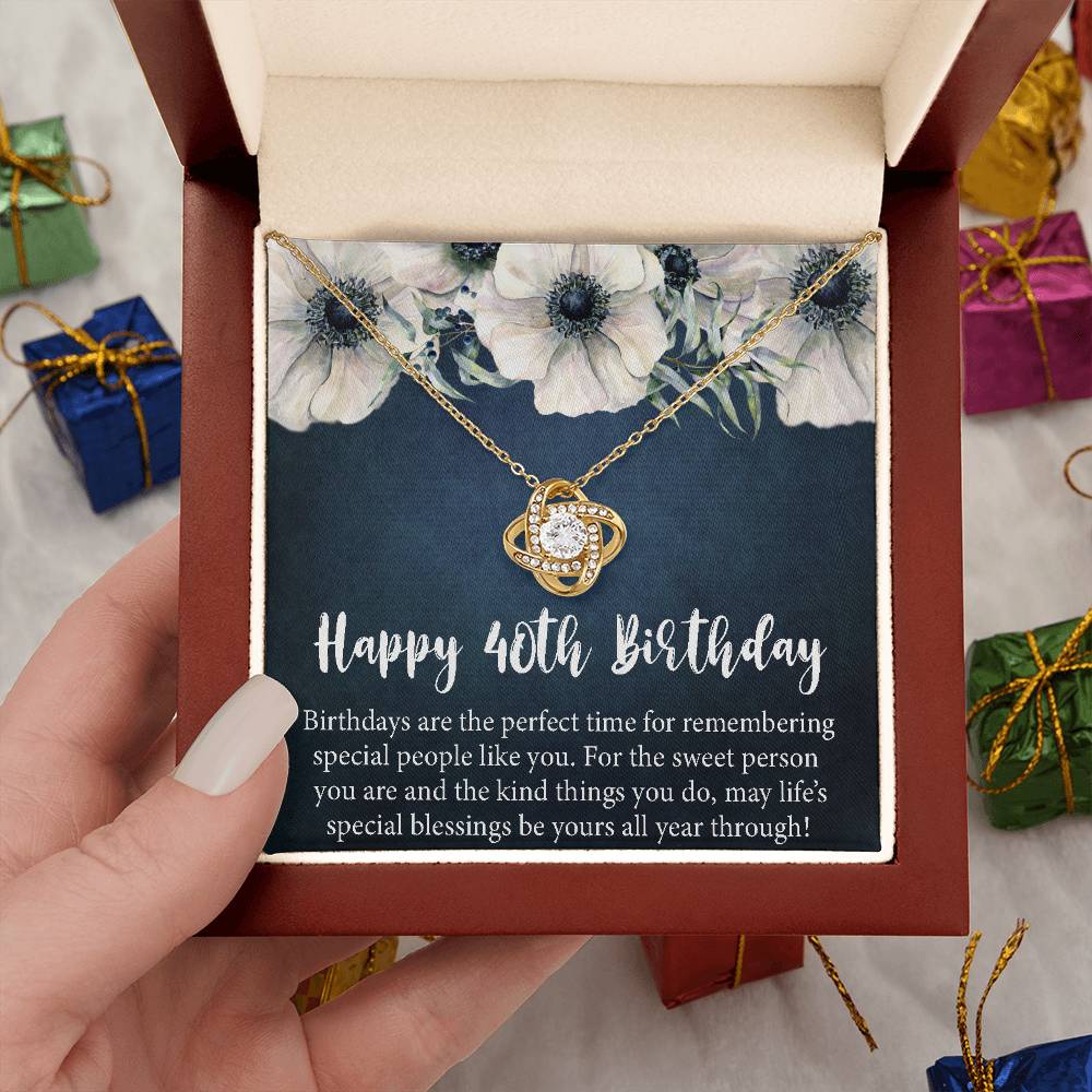 Happy 40th Birthday Gift Necklace, Jewelry Gift for Her, 40th Birthday Gifts for Womens Girls, 40 Years Old Love Knot Necklace