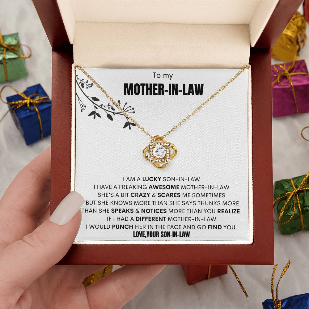 To My Mother-In-Law"i Am a Lucky Son-In-Law" Love Your... Knot Necklace
