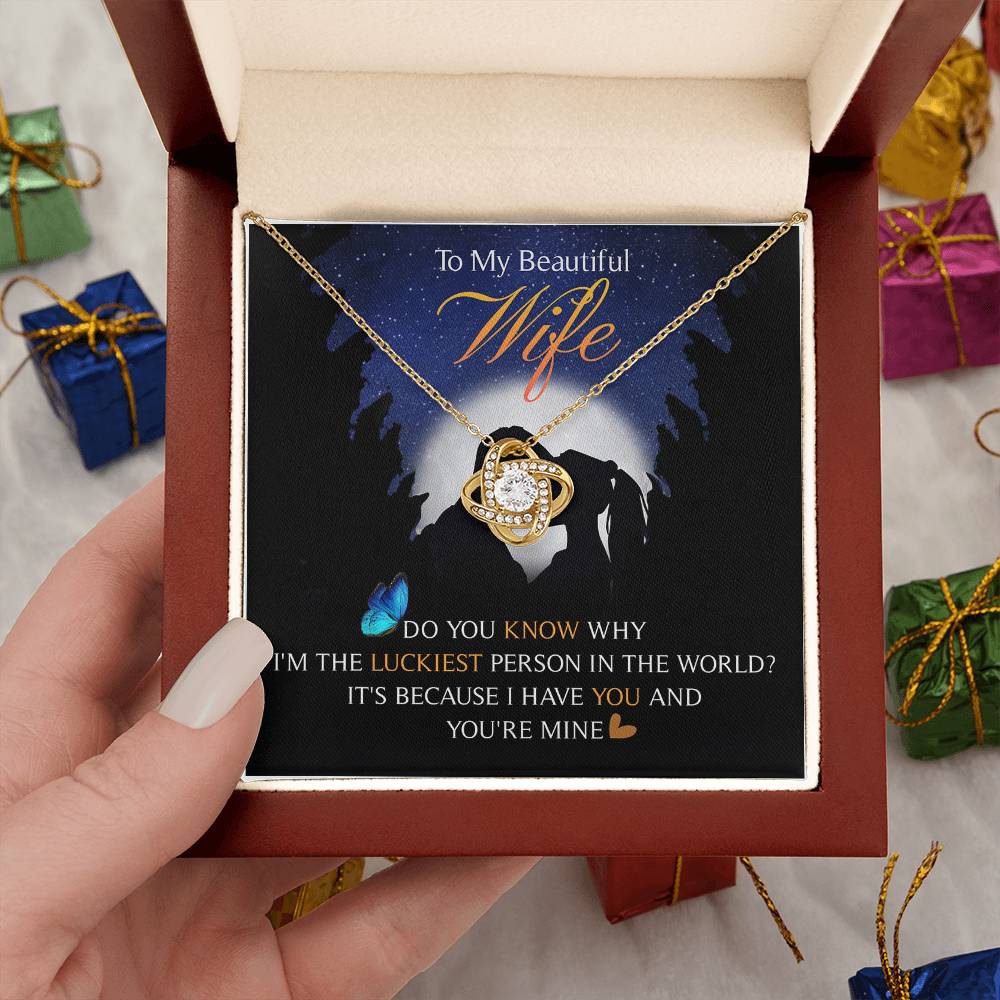 To My Beautiful Wife Love Knot Necklace Mother's Day Message Card