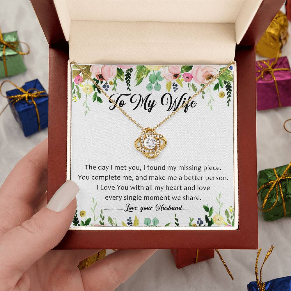 To My Wife You're My Missing Piece Love Knot Necklace Mother's Day Message Card