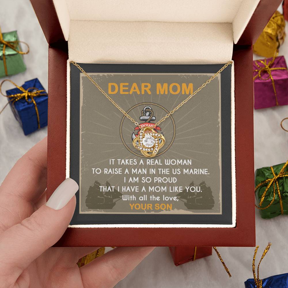 Marine Mom Gift - I Am So Proud Having Mom Like You - the Love Knot Necklace