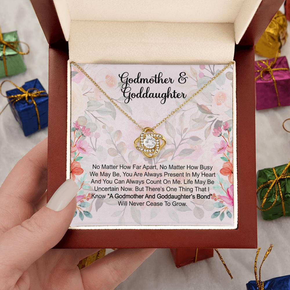 Godmother & Goddaughter Gift Love Knot Necklace: Baptism, Confirmation, Graduation, Holiday, Birthday Gift