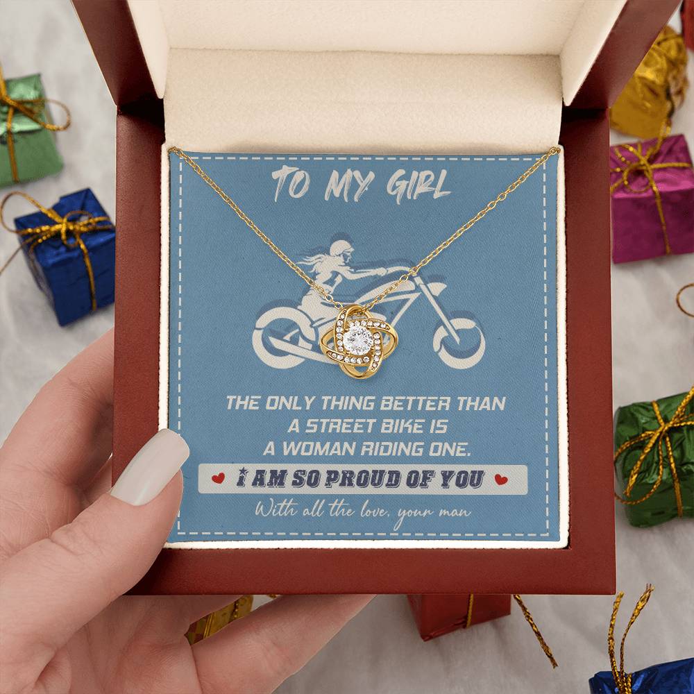 Gift for Wife - a Woman Riding One - the Love Knot Necklace