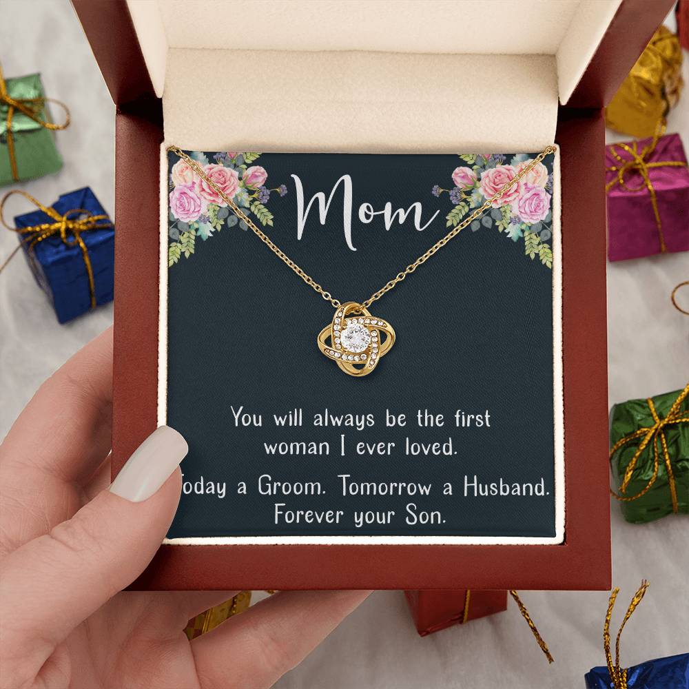 Mom the First Woman I Loved Love Knot Necklace Mother's Day Message Card