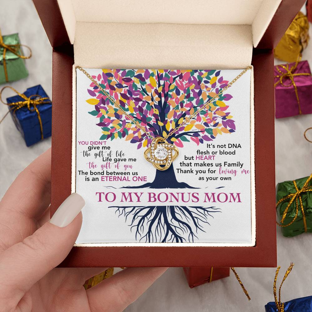 Gift for Bonus Mom Thanks for Loving Me as Your Own - Silver Necklace Message Card