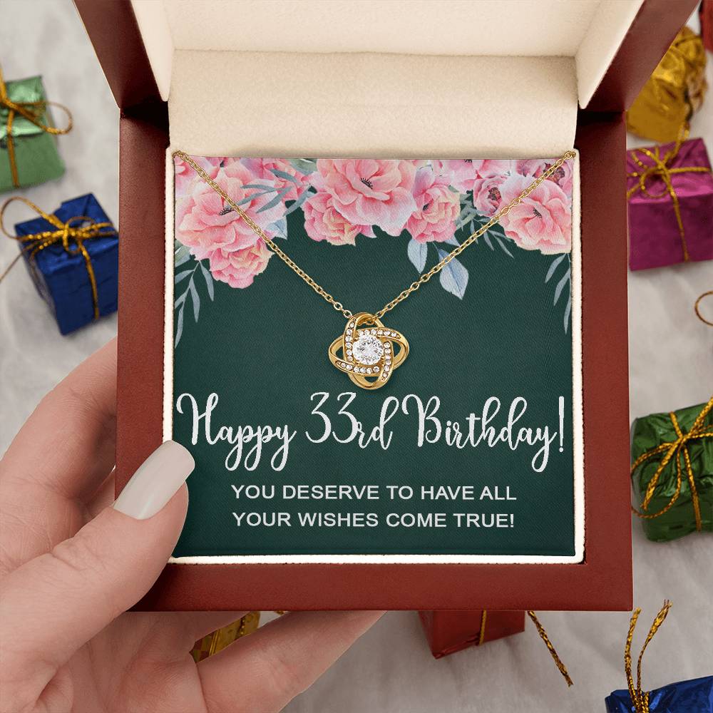 Happy 33rd Birthday Gifts for Women Necklace for Her, 33 Years Old Jewelry Gift for Wife, Friend Gift Love Knot Necklace Xu1162lk16