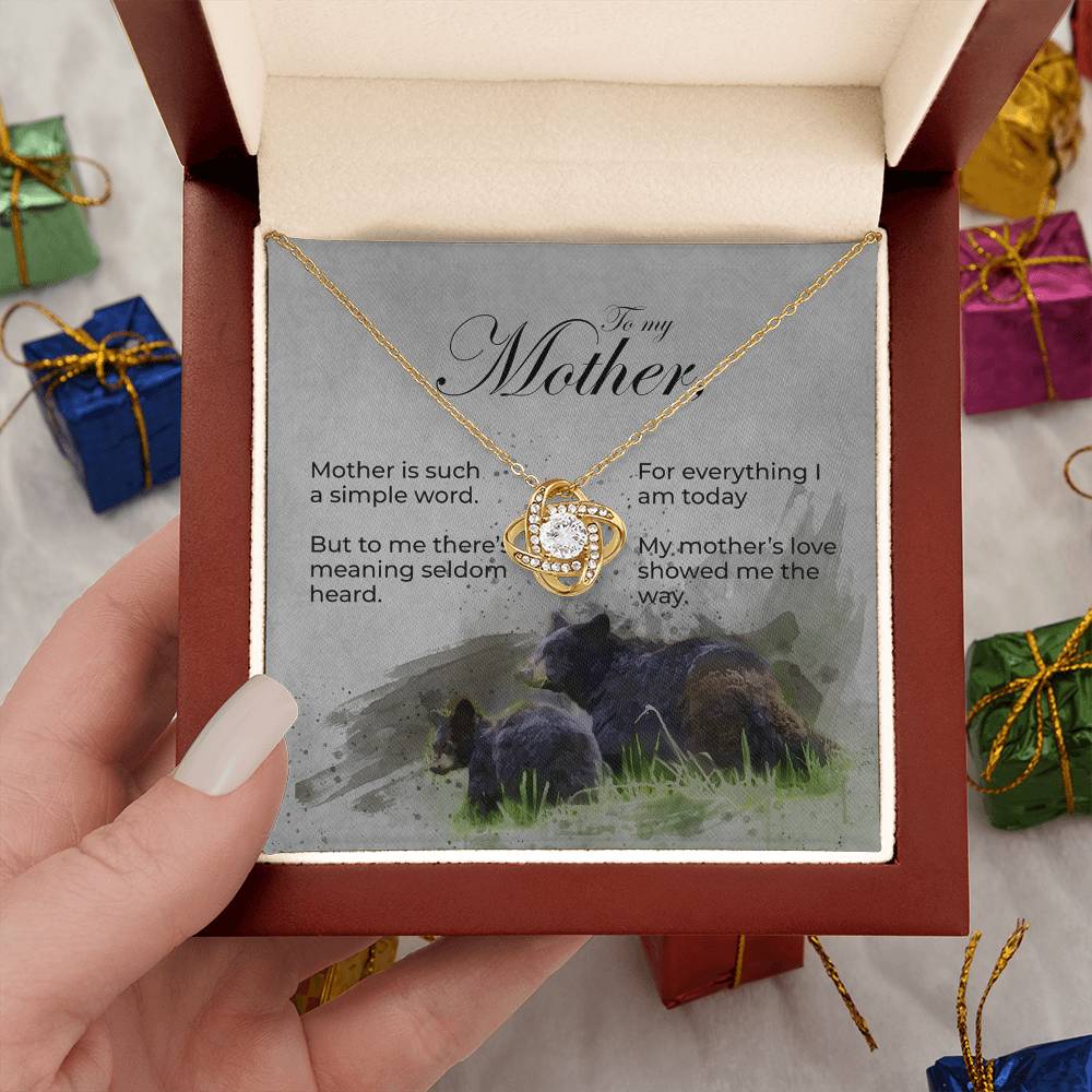 Love Knot Mother's Day Necklace With Bear and Cub Message Card