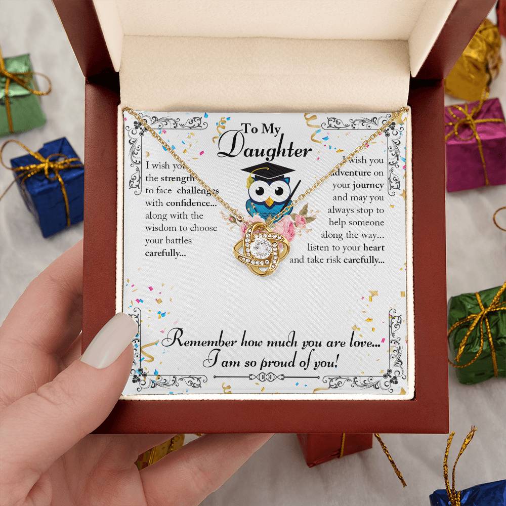 To My Daughter - Owl Graduation - Love Knot Necklace