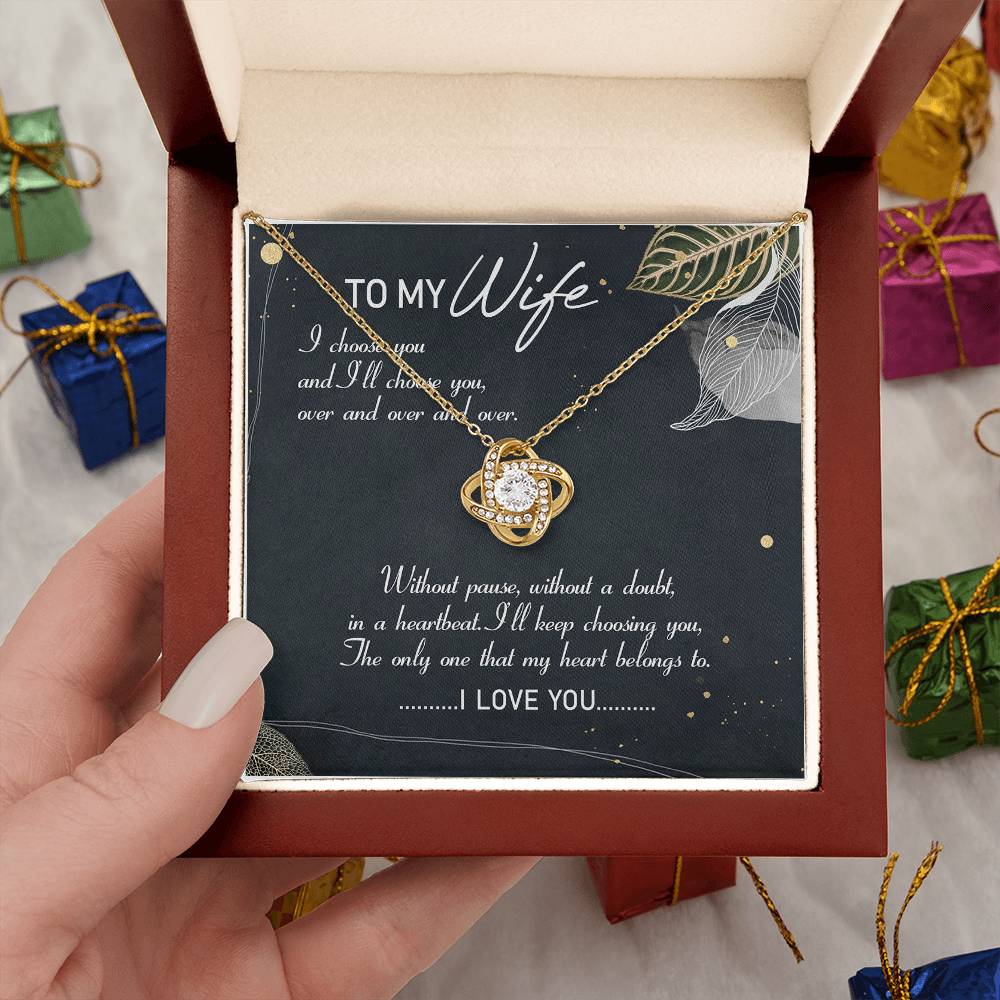To My Wife My Heart Belong to You Love Knot Necklace Message Card From Husband