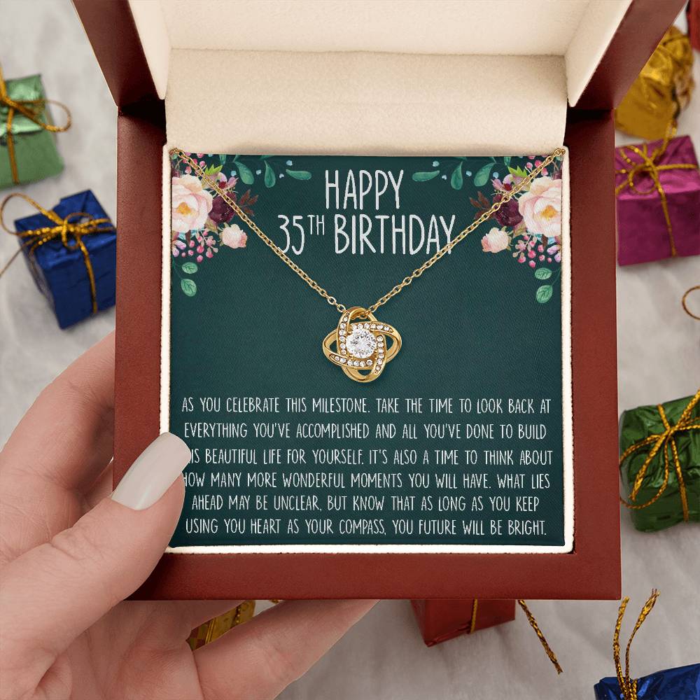 35th Birthday Gift Necklace, Cute Birthday Gift, Jewelry Gift for Her, 35 Years Old Gift, Love Knot Necklace, Custom Gift Card