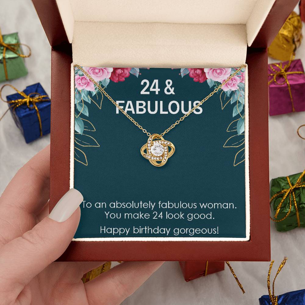 24th Birthday Gift for Womens, Turning 24 & Fabulous Necklace Gift, 24 Years Old Gift for Wife Best Friends, Love Knot Necklace
