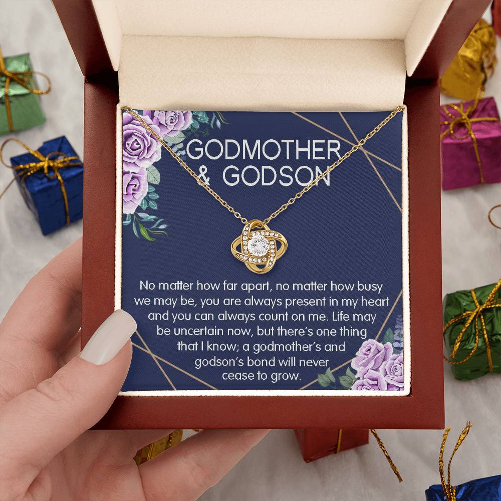 Godmother & Godson Gift Necklace, Baptism, Confirmation, Graduation, Holiday, Birthday Gift, Love Knot Necklace Gift for Godmother