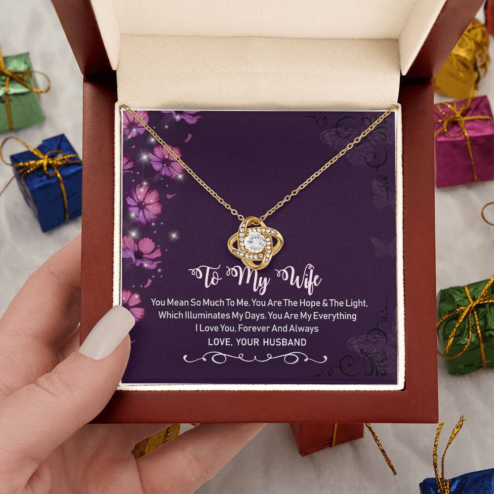 To My Wife Violet Love Knot Necklace Mother's Day Message Card