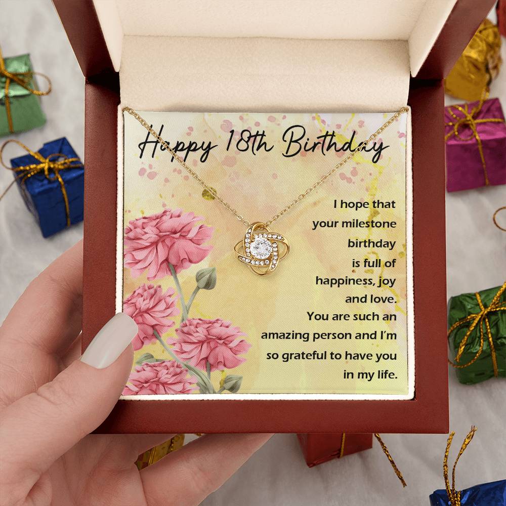 Happy 18th Birthday Milestone Love Knot Necklace