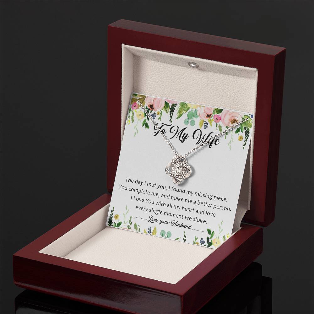 To My Wife You're My Missing Piece Love Knot Necklace Mother's Day Message Card