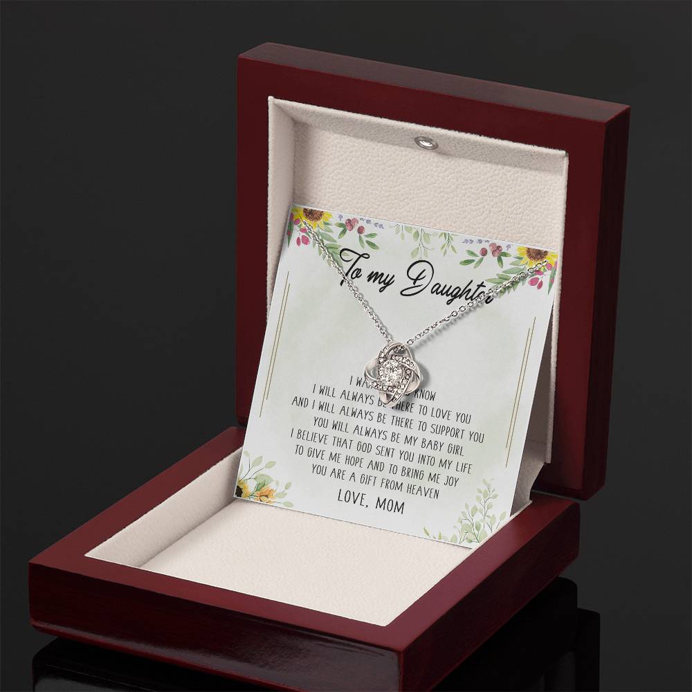 To My Daughter You're a Gift From Heaven Love Knot Necklace