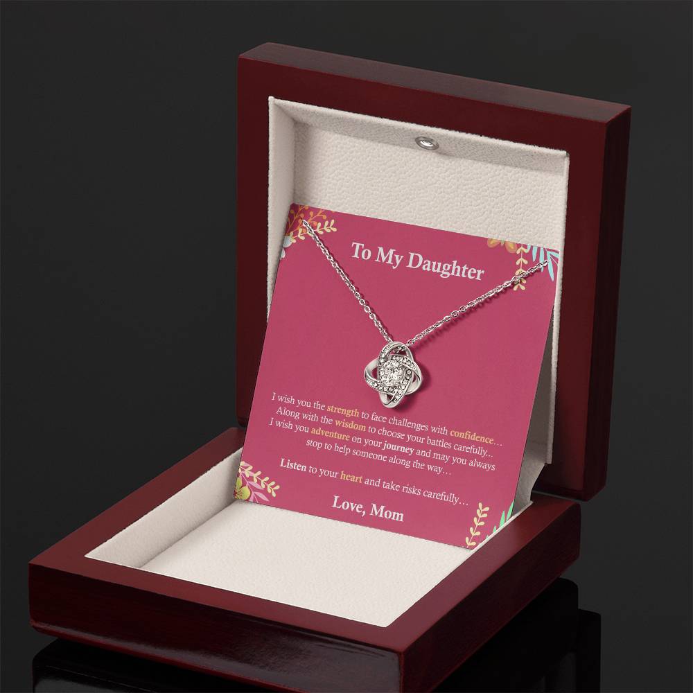To My Daughter, Gift for Daughter, I Love My Daughter, Gift From Mom for Daughter Love Knot Necklace, Sweet Message, Inspirational Message, Mom's Love.