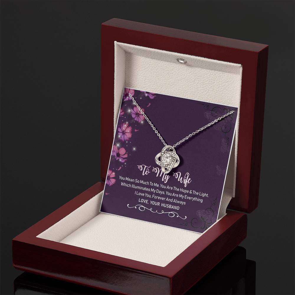 To My Wife Violet Love Knot Necklace Mother's Day Message Card
