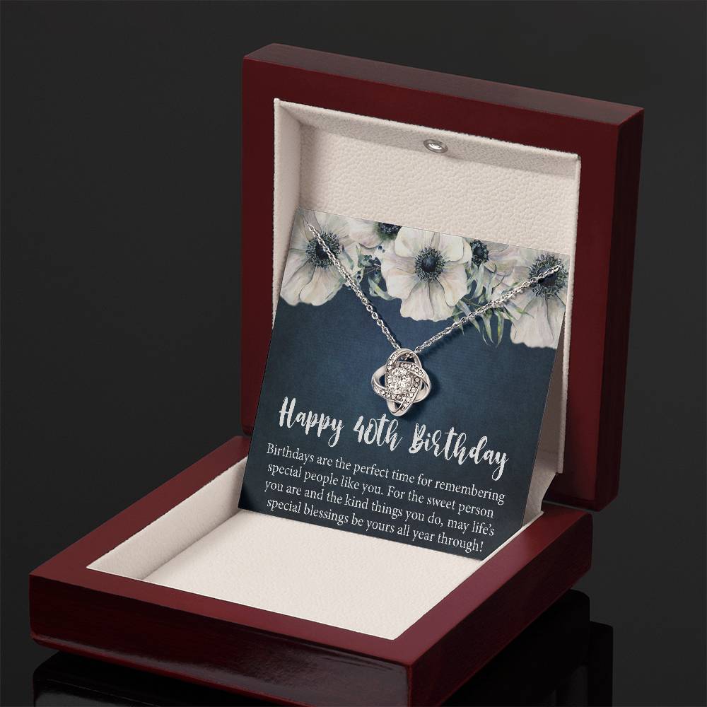 Happy 40th Birthday Gift Necklace, Jewelry Gift for Her, 40th Birthday Gifts for Womens Girls, 40 Years Old Love Knot Necklace