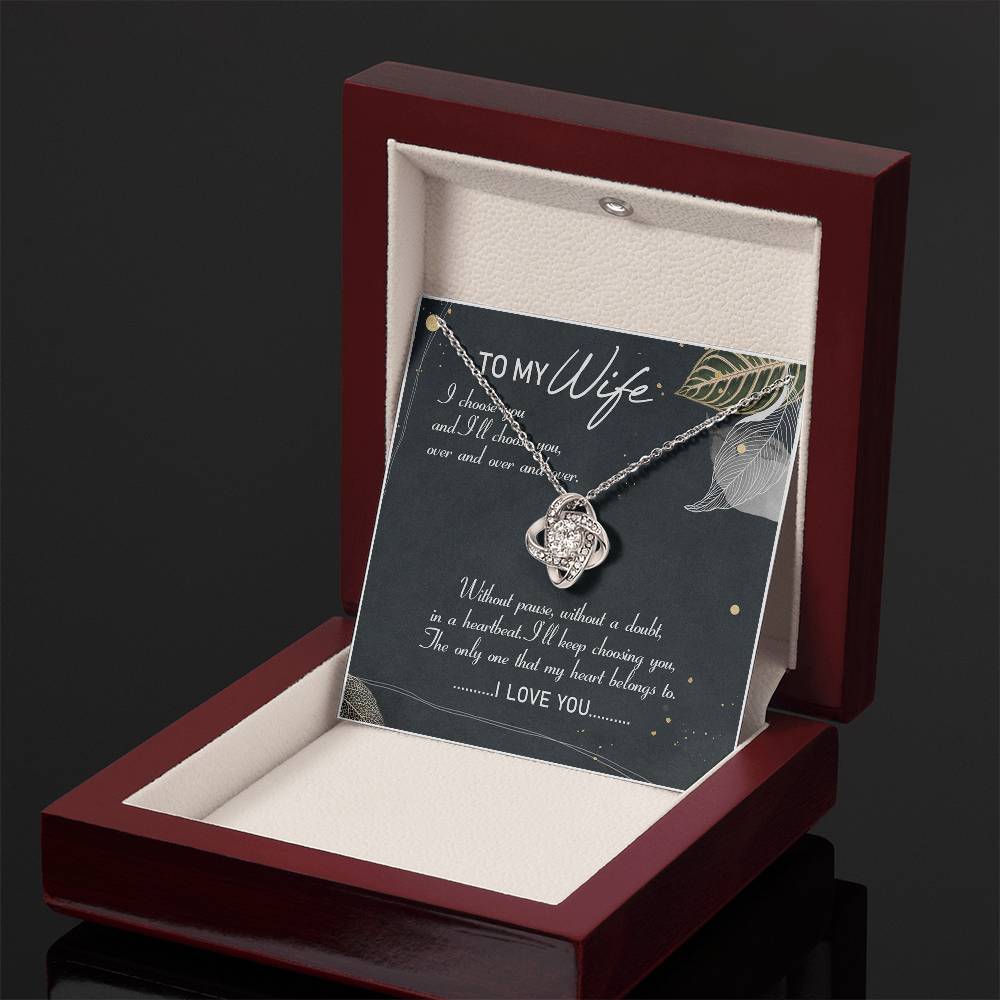 To My Wife My Heart Belong to You Love Knot Necklace Message Card From Husband