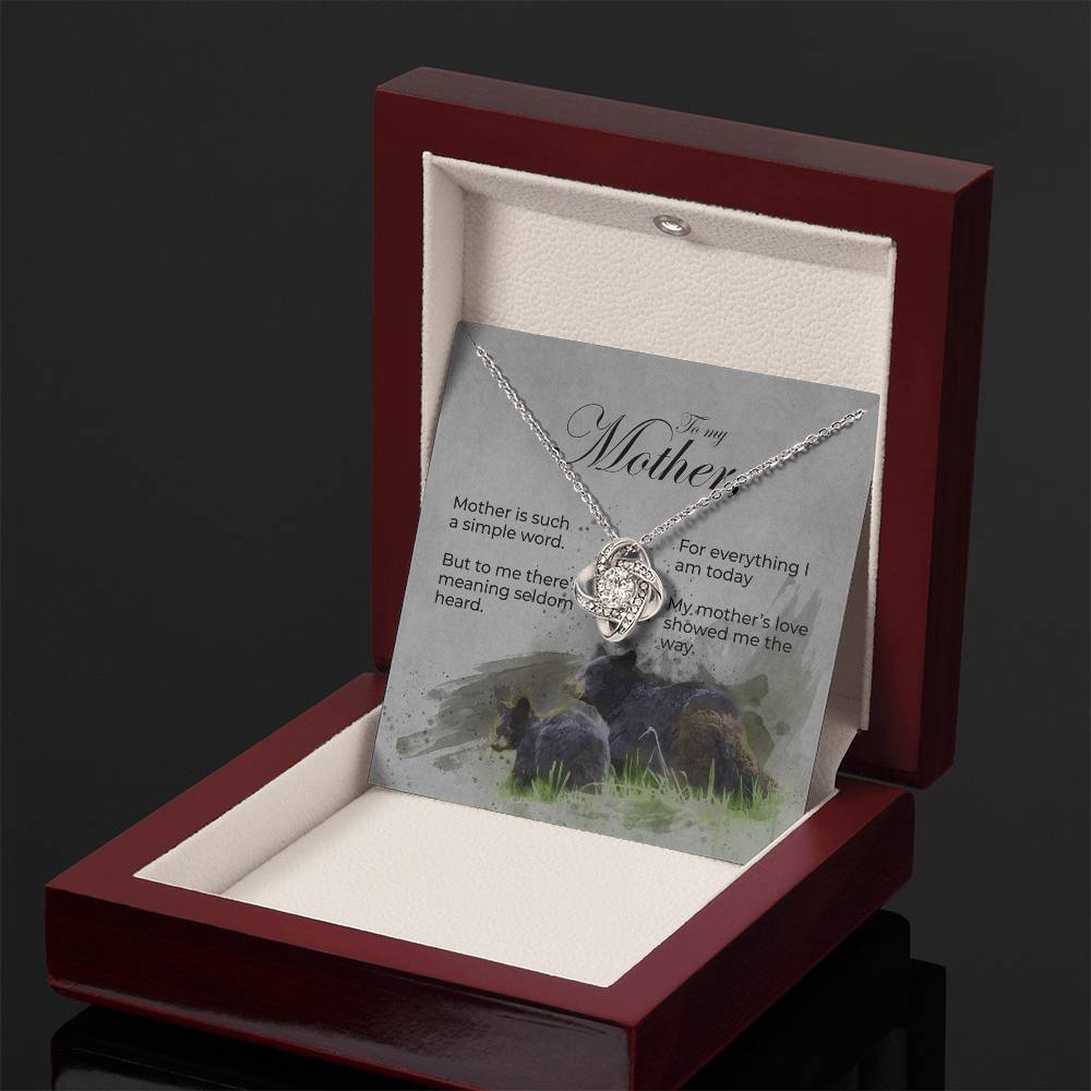 Love Knot Mother's Day Necklace With Bear and Cub Message Card