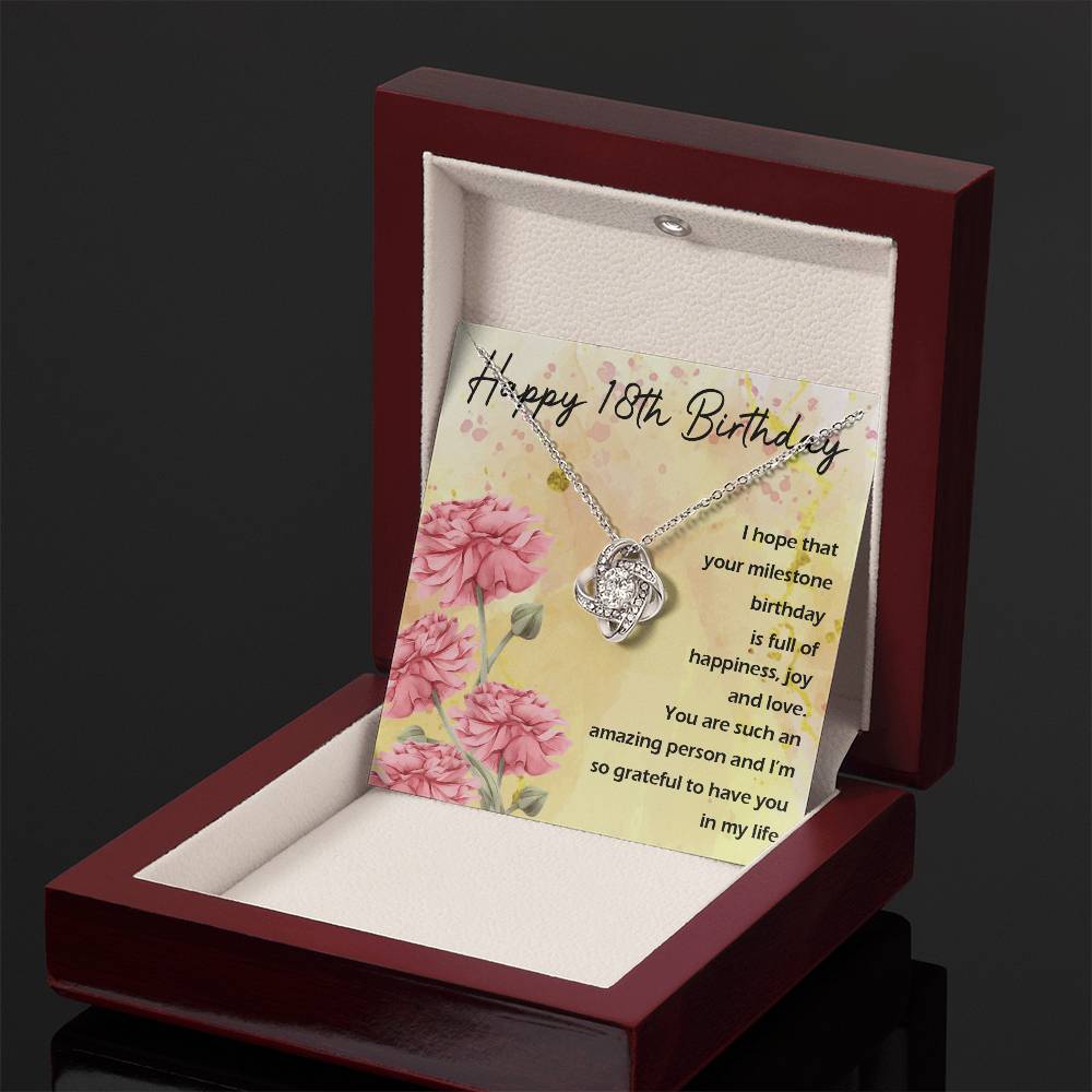Happy 18th Birthday Milestone Love Knot Necklace