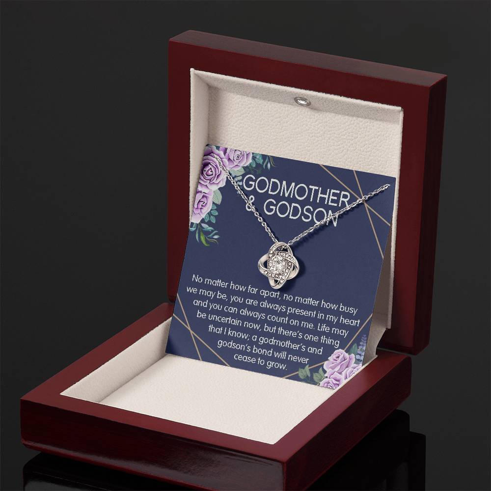 Godmother & Godson Gift Necklace, Baptism, Confirmation, Graduation, Holiday, Birthday Gift, Love Knot Necklace Gift for Godmother