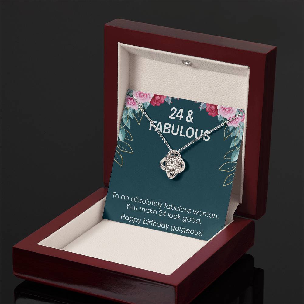 24th Birthday Gift for Womens, Turning 24 & Fabulous Necklace Gift, 24 Years Old Gift for Wife Best Friends, Love Knot Necklace