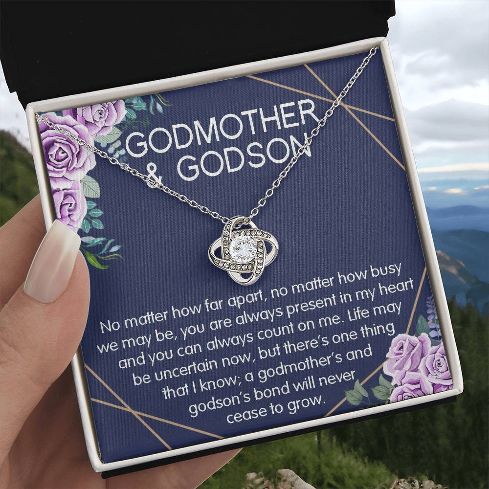 Godmother & Godson Gift Necklace, Baptism, Confirmation, Graduation, Holiday, Birthday Gift, Love Knot Necklace Gift for Godmother