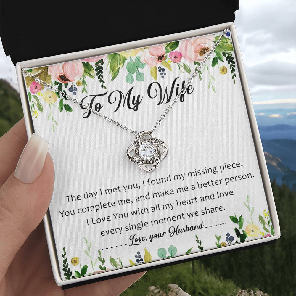 To My Wife You're My Missing Piece Love Knot Necklace Mother's Day Message Card