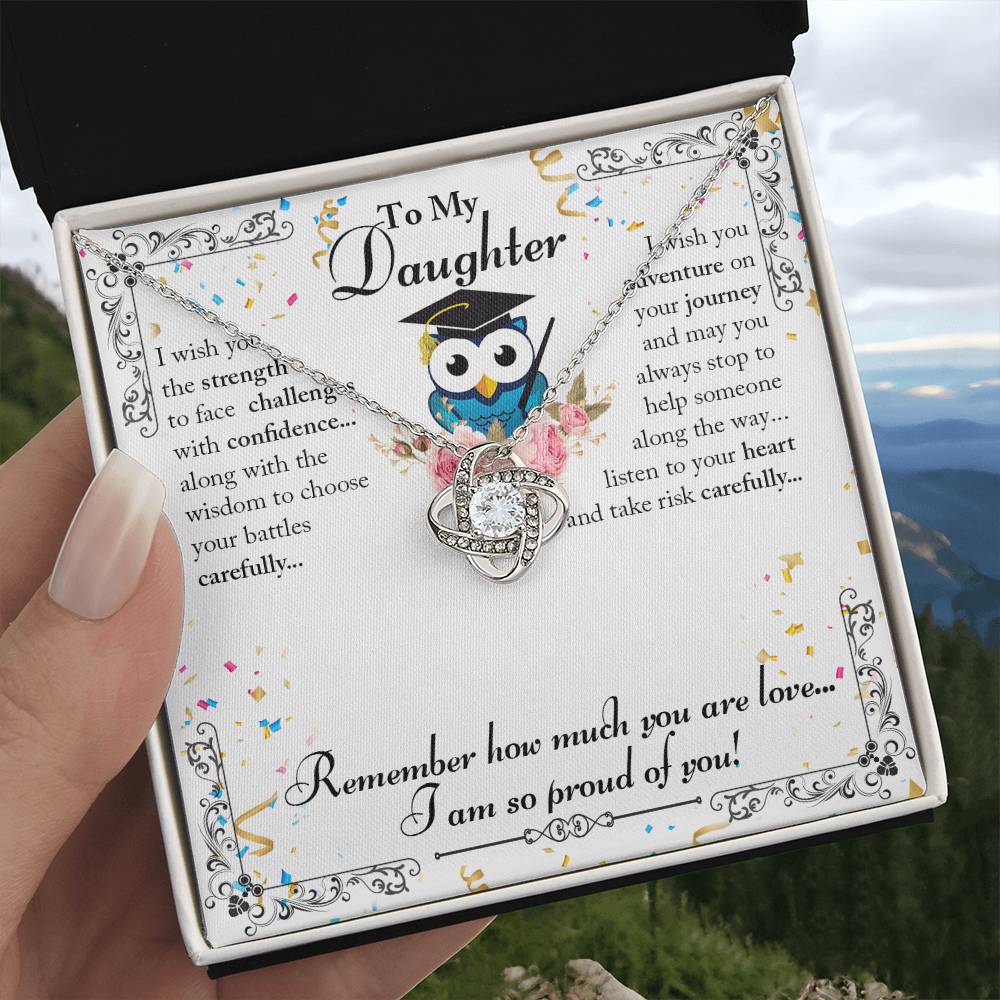 To My Daughter - Owl Graduation - Love Knot Necklace
