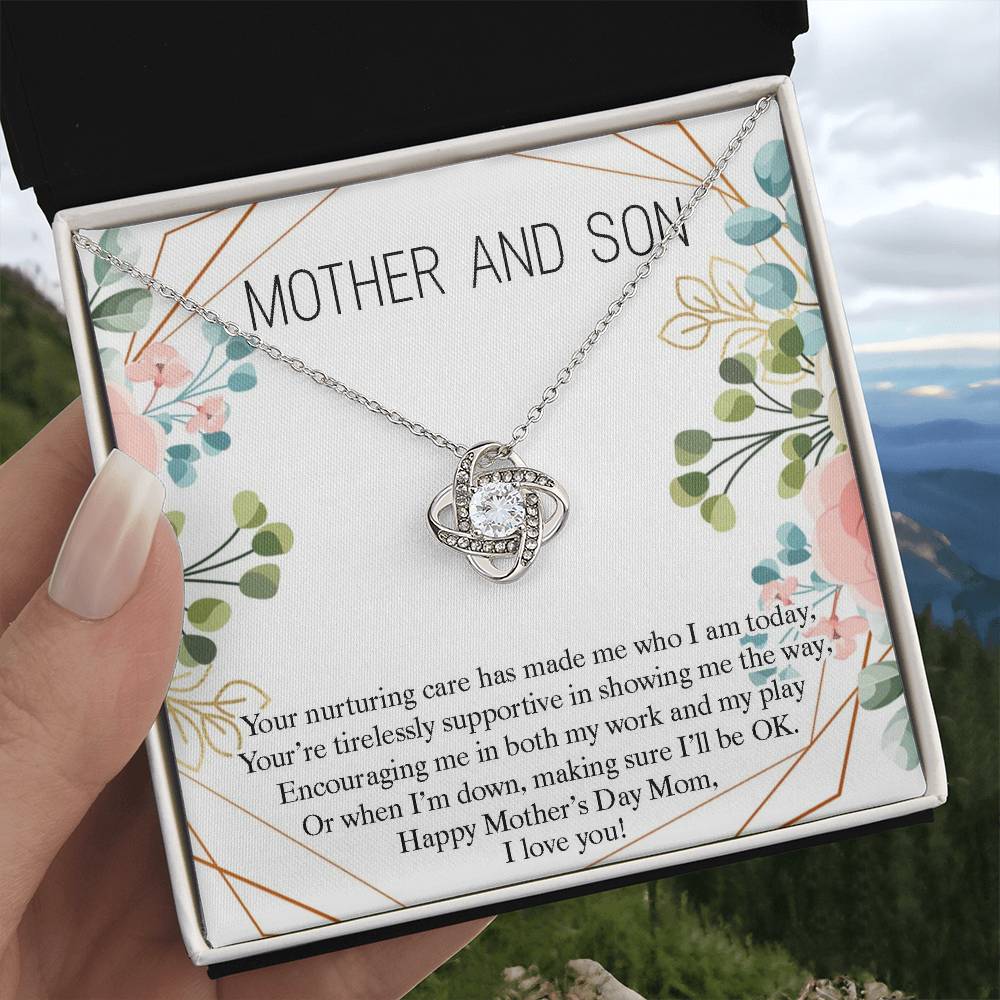 Mother and Son Necklace Gift, Happy Mother's Day Mom Gift From Son, Cute Gift for Mom, Mother Love Knot Necklace, Mother's Day Jewelry