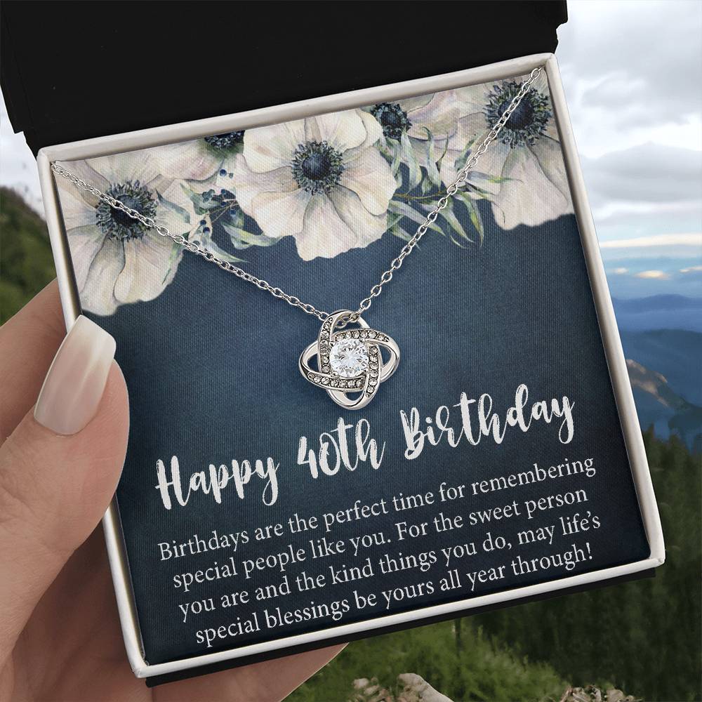 Happy 40th Birthday Gift Necklace, Jewelry Gift for Her, 40th Birthday Gifts for Womens Girls, 40 Years Old Love Knot Necklace