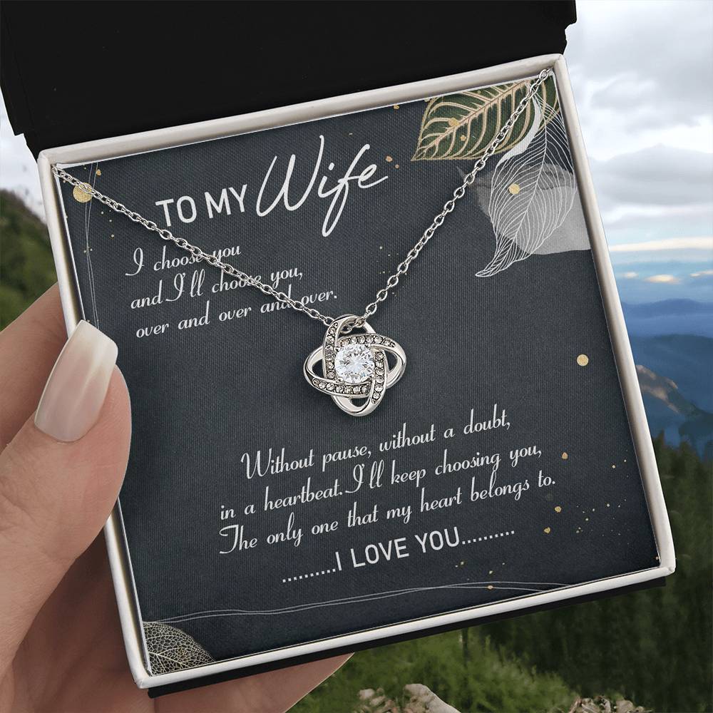 To My Wife My Heart Belong to You Love Knot Necklace Message Card From Husband